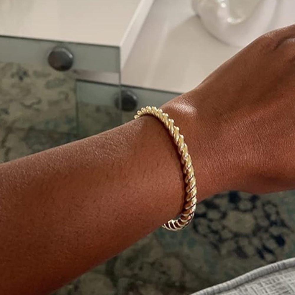 14K Gold Plated Twisted Chunky Bangle Cuff Bracelet Stackable Elegant Jewelry - Picture 10 of 11
